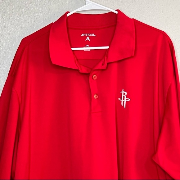 Houston Rockets Mens XXL Short Sleeve Polo Shirt Red Antigua - Picture 2 of 8